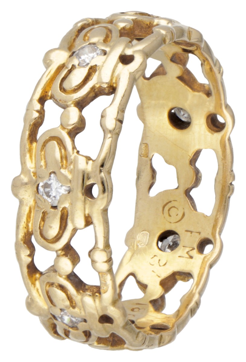  Franklin Mint 18 kt. geelgouden ring bezet met ca. 0.21 ct. diamant.