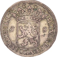 Kwart Provinciale gulden van 5 stuiver. Holland. 1692. Zeer Fraai +.