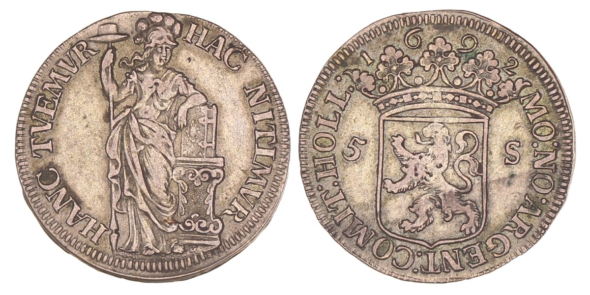 Kwart Provinciale gulden van 5 stuiver. Holland. 1692. Zeer Fraai +.