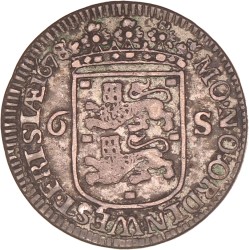 Scheepjesschelling van 6 stuiver. Enkhuizen. 1678. Zeer Fraai.