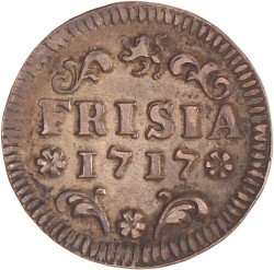 Achtste stuiver of duit. Friesland. 1717. Zeer Fraai.