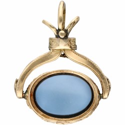 Geelgouden cachet hanger en medaillon, met heliotroop en lagensteen - BWG 10 kt.