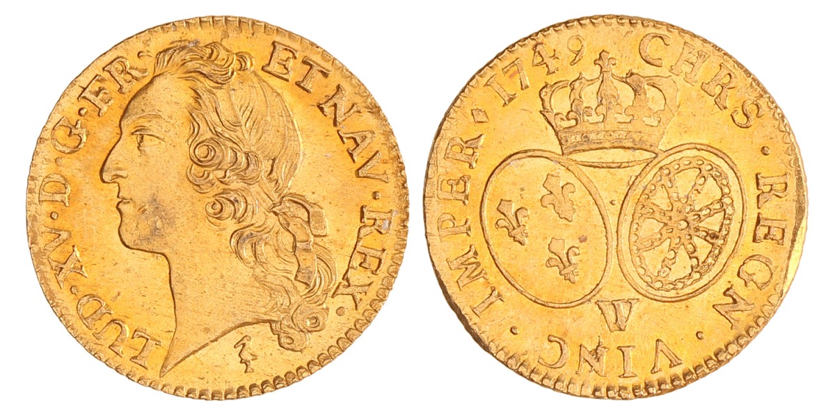 France. Louis XV. Louis d'or - aux bandeau. 1749 W.