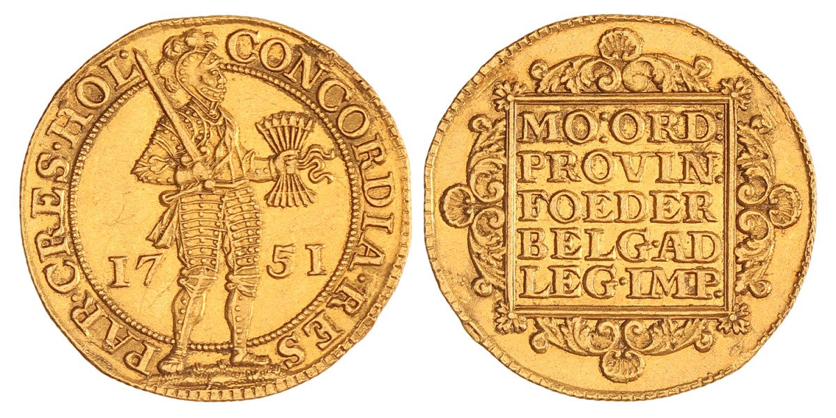Dubbele dukaat. Holland. 1751. Prachtig.
