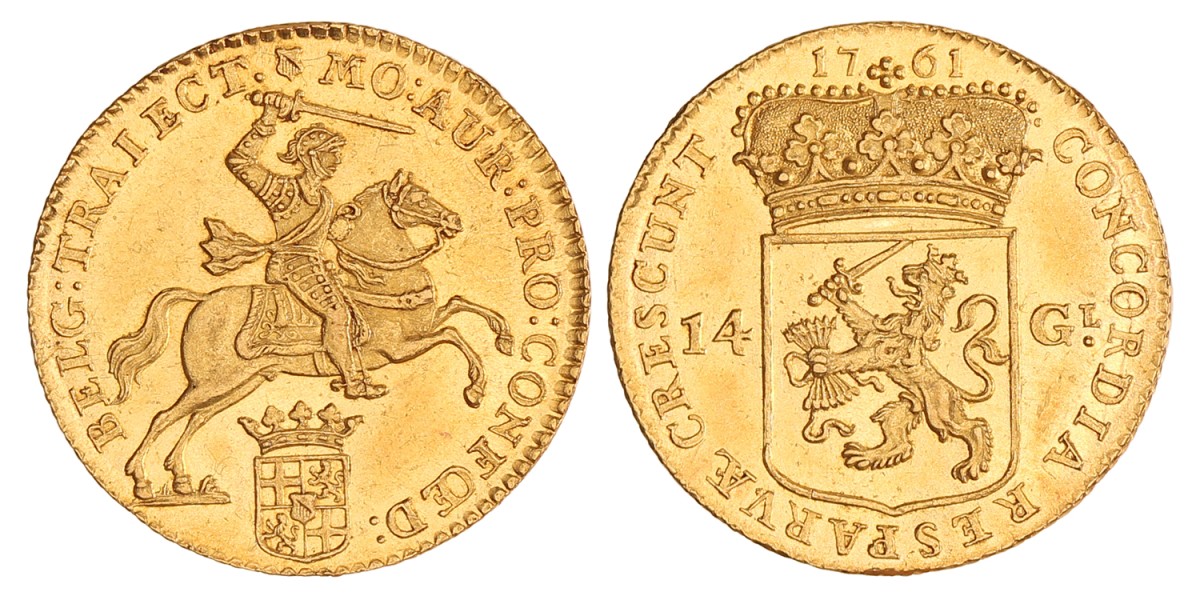 Gouden rijder van 14 gulden. Utrecht. 1761. MS 62