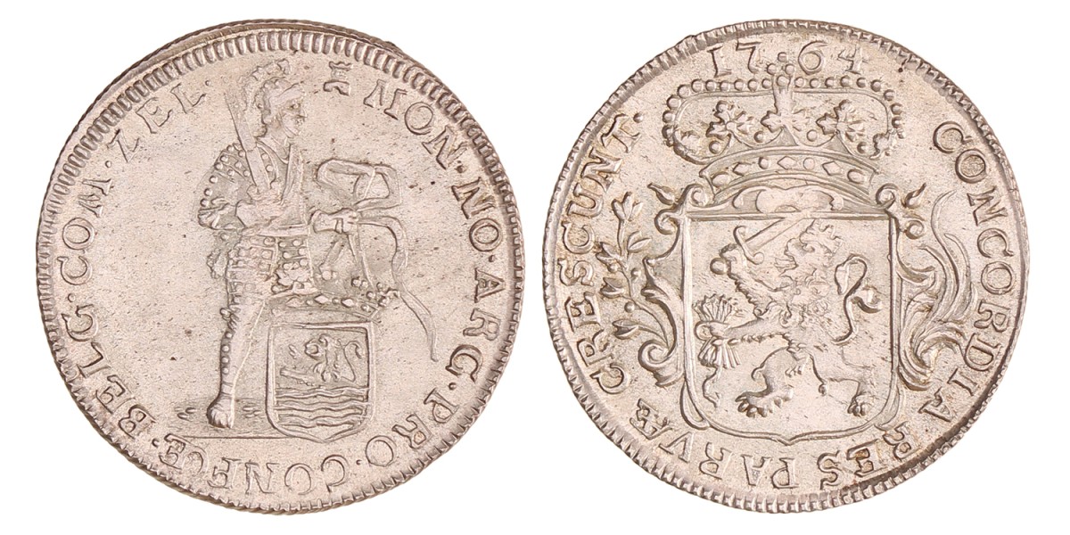 Kwart zilveren dukaat. Zeeland. 1764. UNC details.
