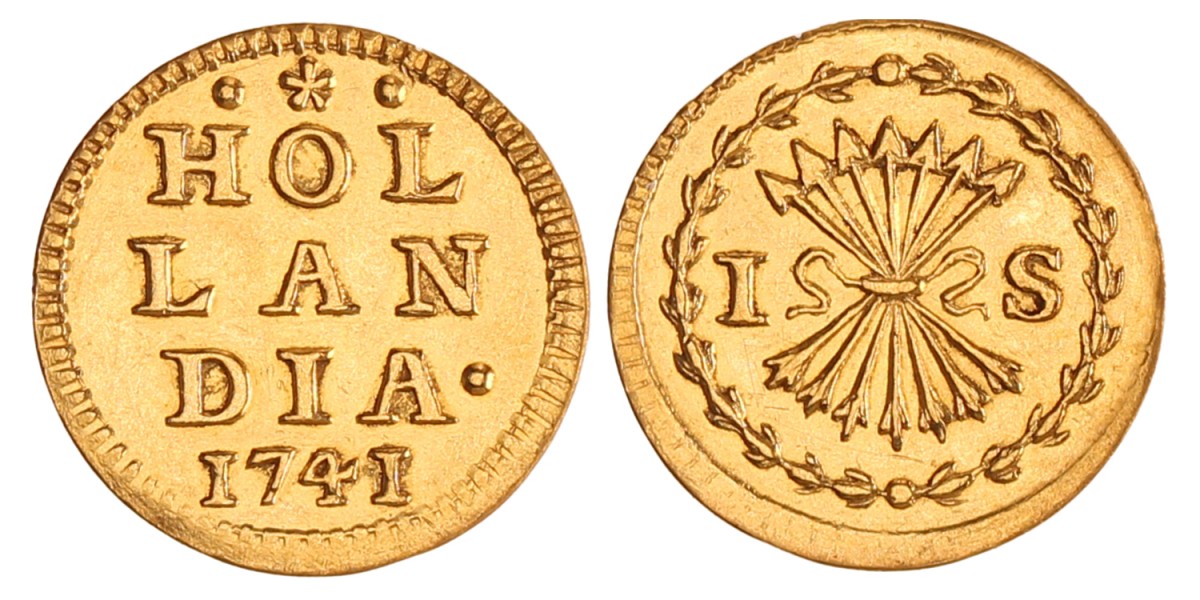 Bezemstuiver. Afslag in goud. Holland. 1741. Prachtig.