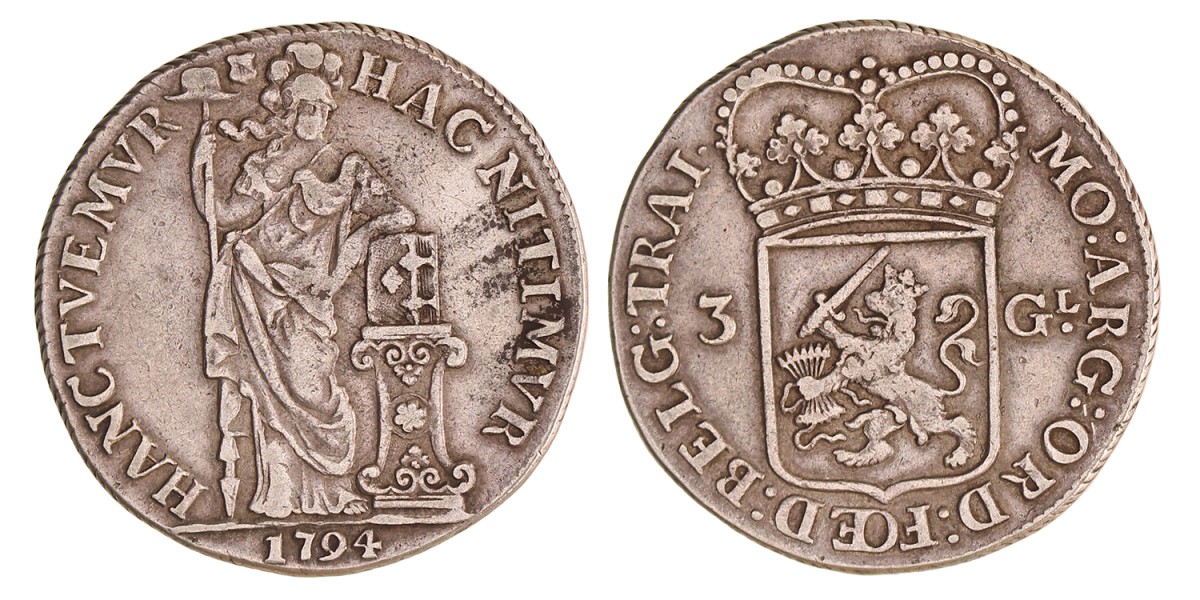 3 Gulden - generaliteits -. Utrecht. 1794. Zeer Fraai.