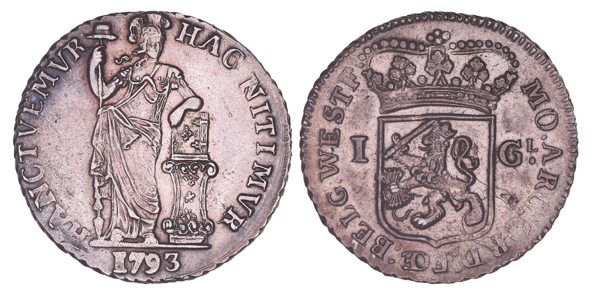 1 Gulden -generaliteits- West-Friesland 1793. Zeer fraai + (gepoetst).