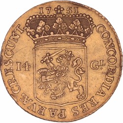 Gouden rijder van 14 gulden Utrecht 1751. Zeer fraai / Prachtig (Ex montage).