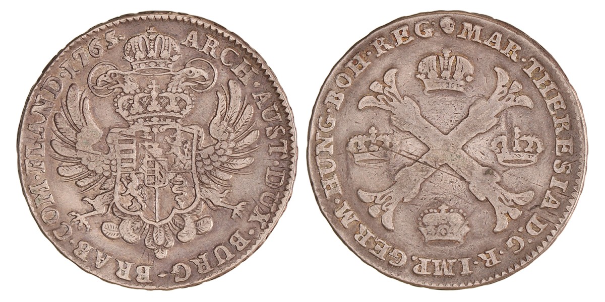 Kronenthaler. Brabant. Brussel. Maria Theresia. 1765. Zeer Fraai -.