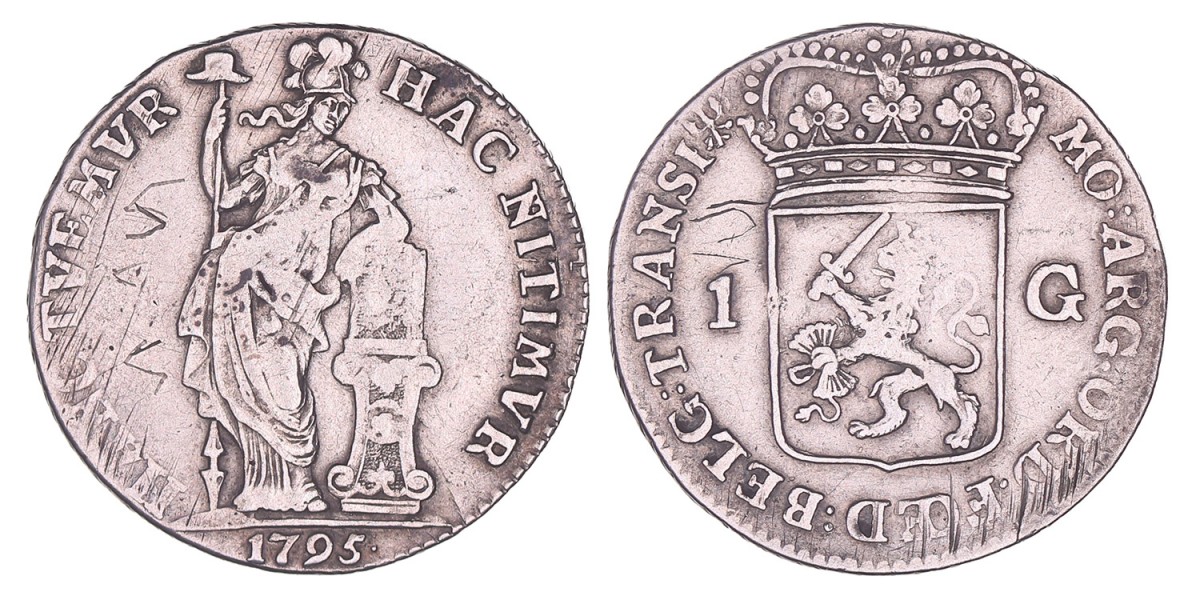 1 Gulden -Generaliteits- Overijssel 1795. Fraai / Zeer fraai (graffiti en justeersporen).