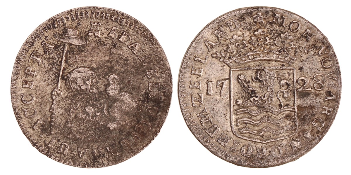 Hoedjesschelling van 6 stuiver. Zeeland. 1728. Zeer Fraai.