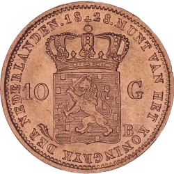 10 Gulden goud Willem I 1828 B. Prachtig +.