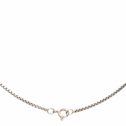 Witgouden venetiaans schakelcollier met hanger, met ca. 0.29 ct. diamant en natuurlijke saffier - 18 kt.