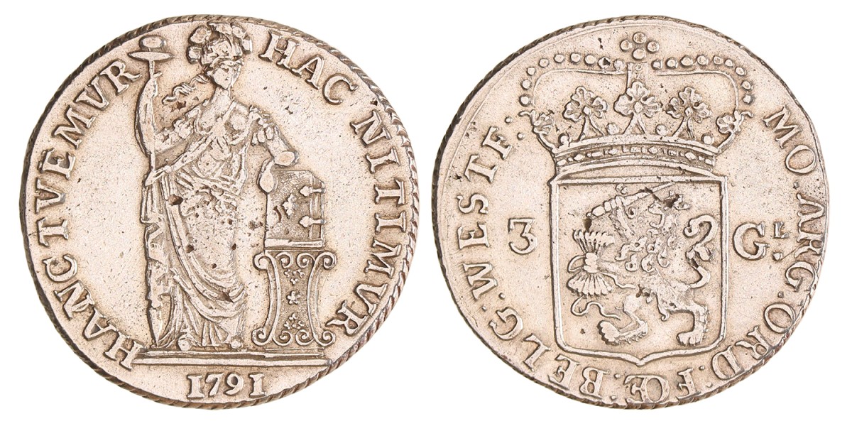 3 gulden - Generaliteits -. West-Friesland. 1791. Zeer Fraai +.