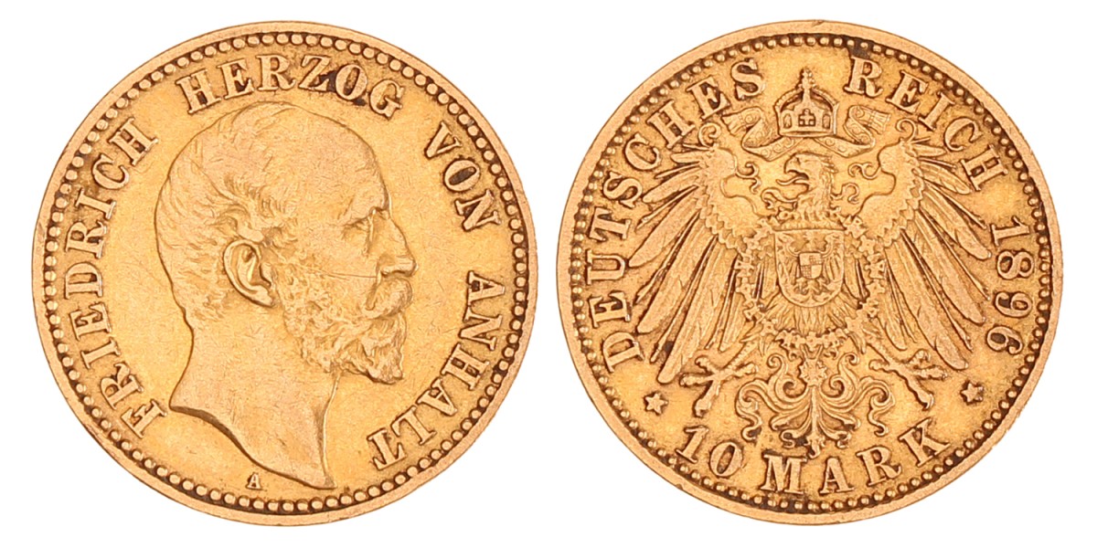 German states. Anhalt. Friedrich I. 10 Mark. 1896 A.