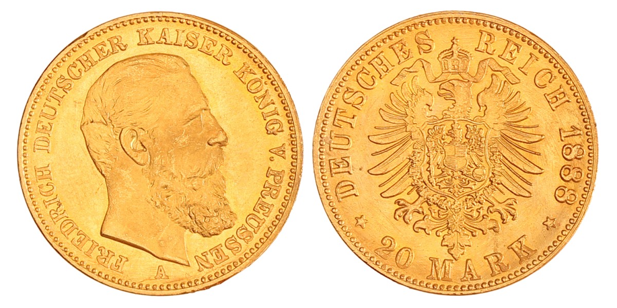 German states. Prussia. Friedrich III. 20 Mark. 1888 A.