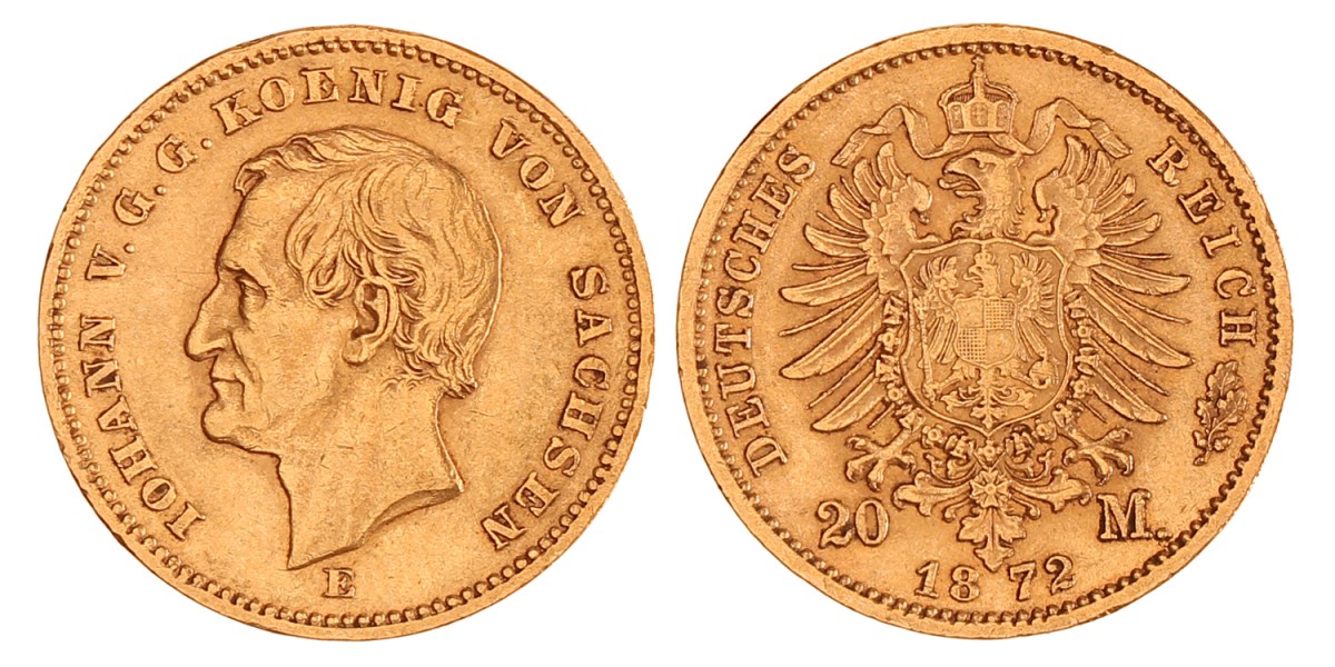 German states. Saxony. Johann. 20 Mark. 1872 E.