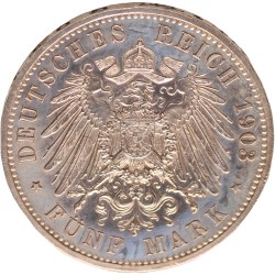 German states. Saxony-Weimar-Eisenach. Wilhelm Ernst. 5 Mark. 1903 A.