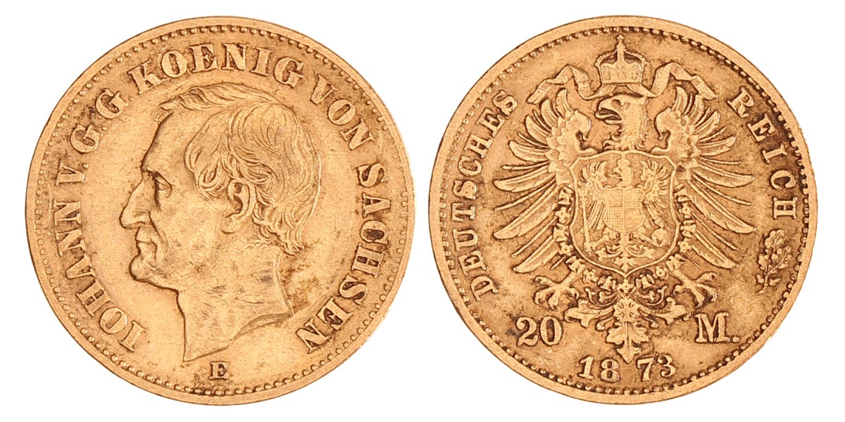 German states. Saxony. Johann. 20 Mark. 1873 E.