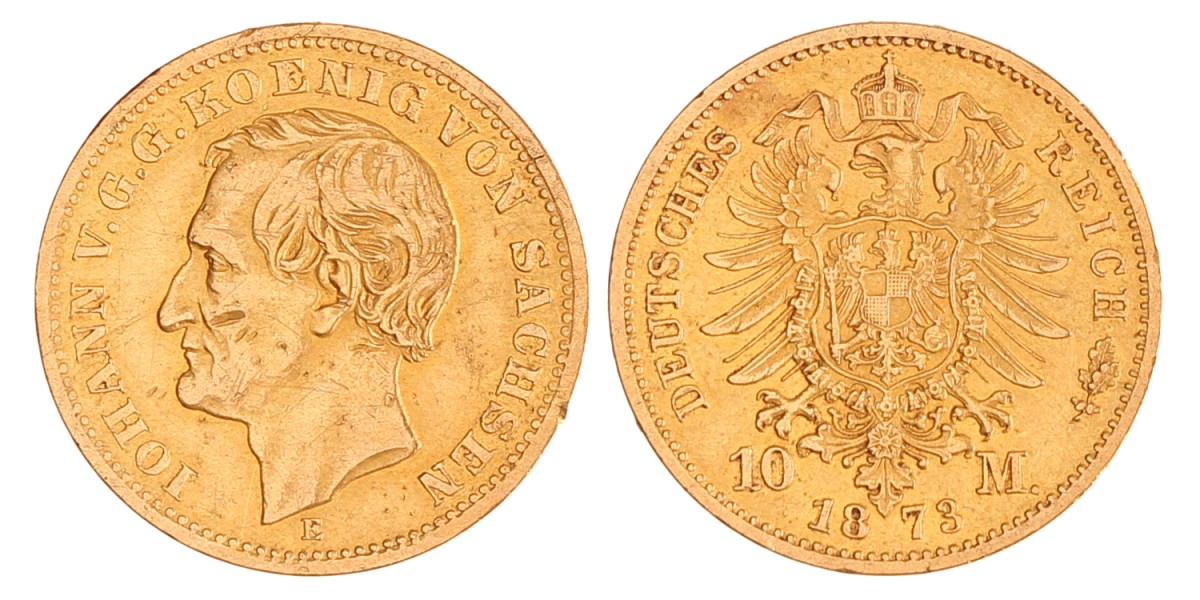 German states. Saxony. Johann. 10 Mark. 1873 E.