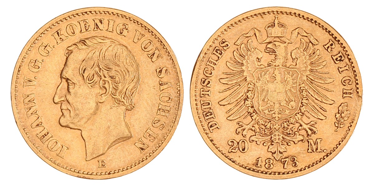 German states. Saxony. Johann. 20 Mark. 1873 E.