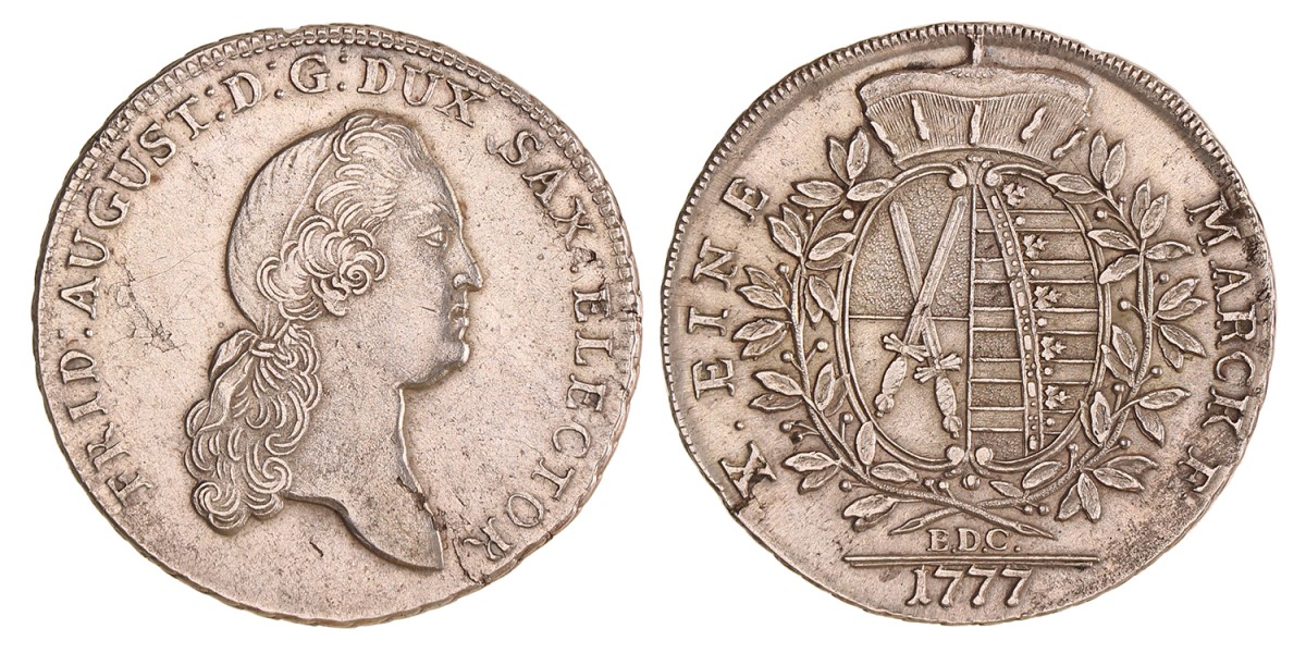 German states. Saxony - Albertinian line. Friedrich August. Thaler. 1777 EDC.