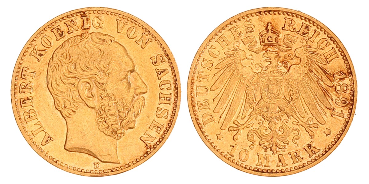 German states. Saxony. Albert I. 10 Mark. 1891 E.