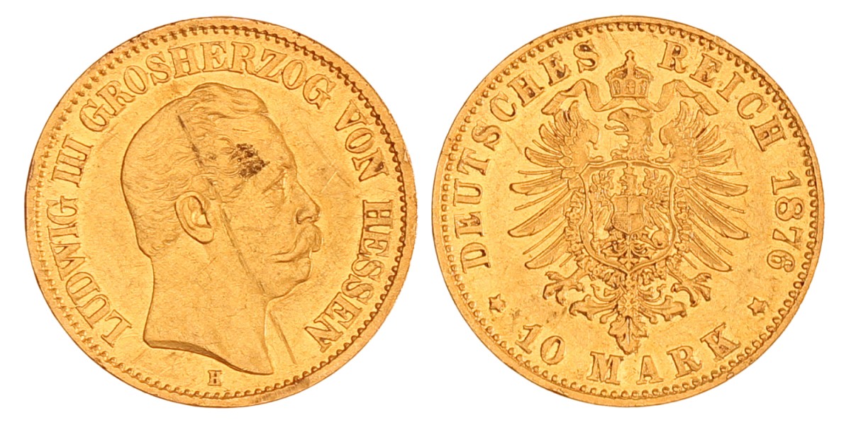 German states. Hessen-Darmstadt. Lüdwig III. 10 Mark. 1876 H.