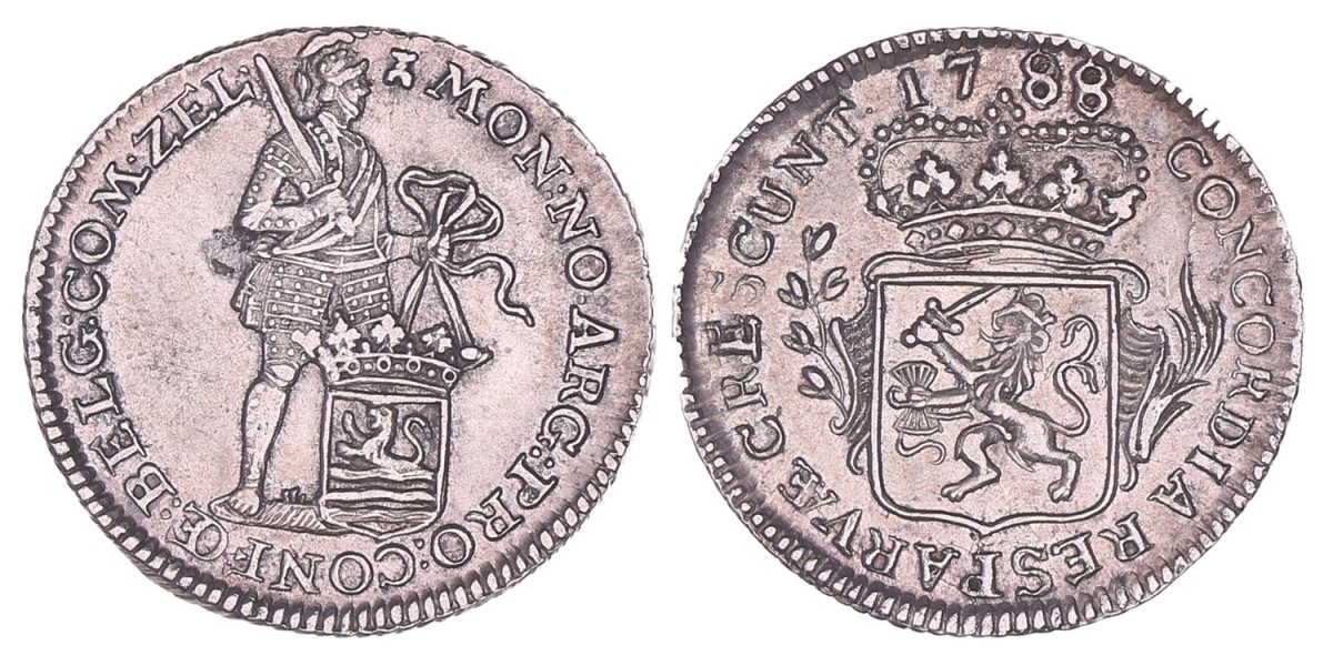 Achtste zilveren Dukaat of Pietje Zeeland 1788/86. Prachtig / FDC (Zwakke slag)