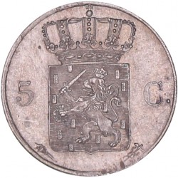 5 Cent Willem I 1827 U. FDC (justeerstrepen).