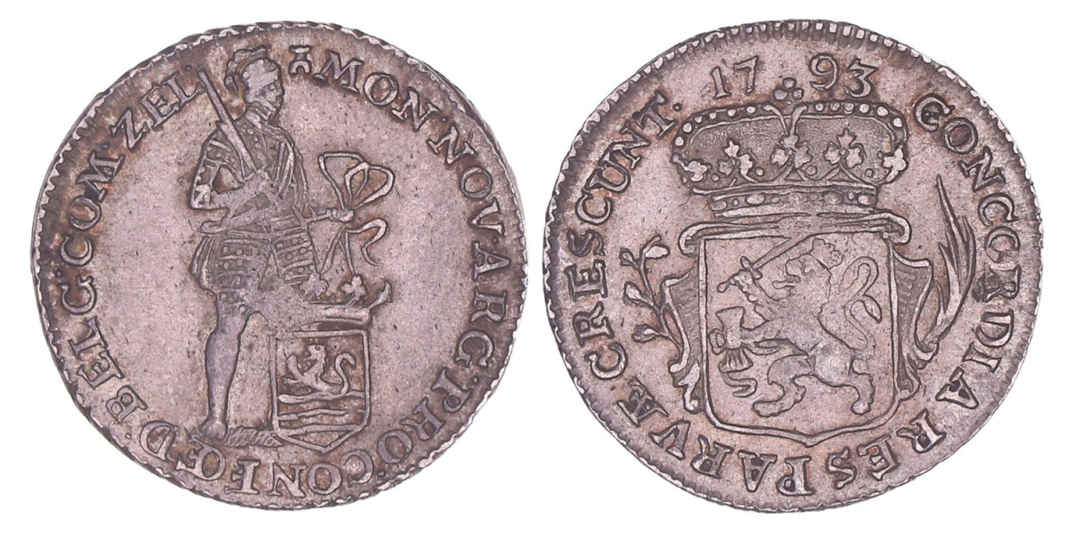 Achtste zilveren Dukaat of Pietje Zeeland 1793. Zeer fraai +.