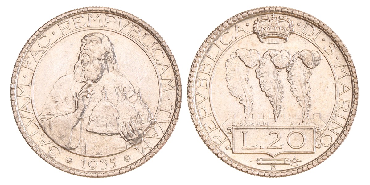 San Marino. 20 Lire. 1935.