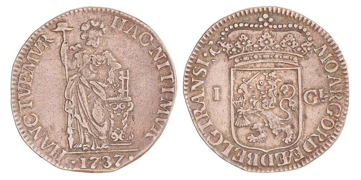 1 Gulden - Generaliteits -. Overijssel. 1737. Zeer Fraai +.