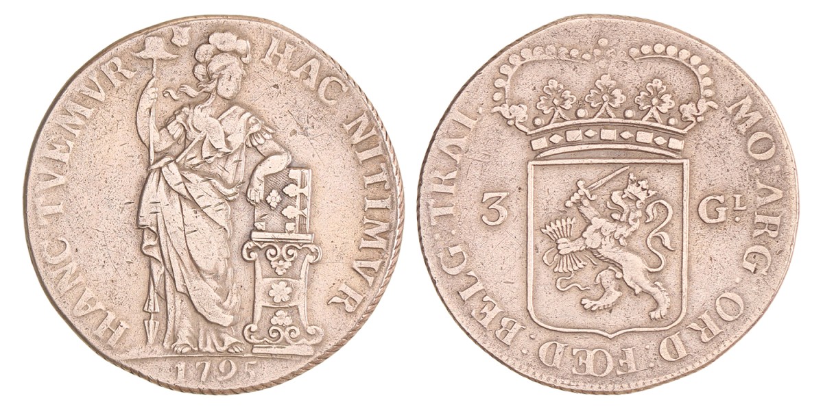3 gulden - generaliteits -. Utrecht. 1795. Zeer Fraai -.