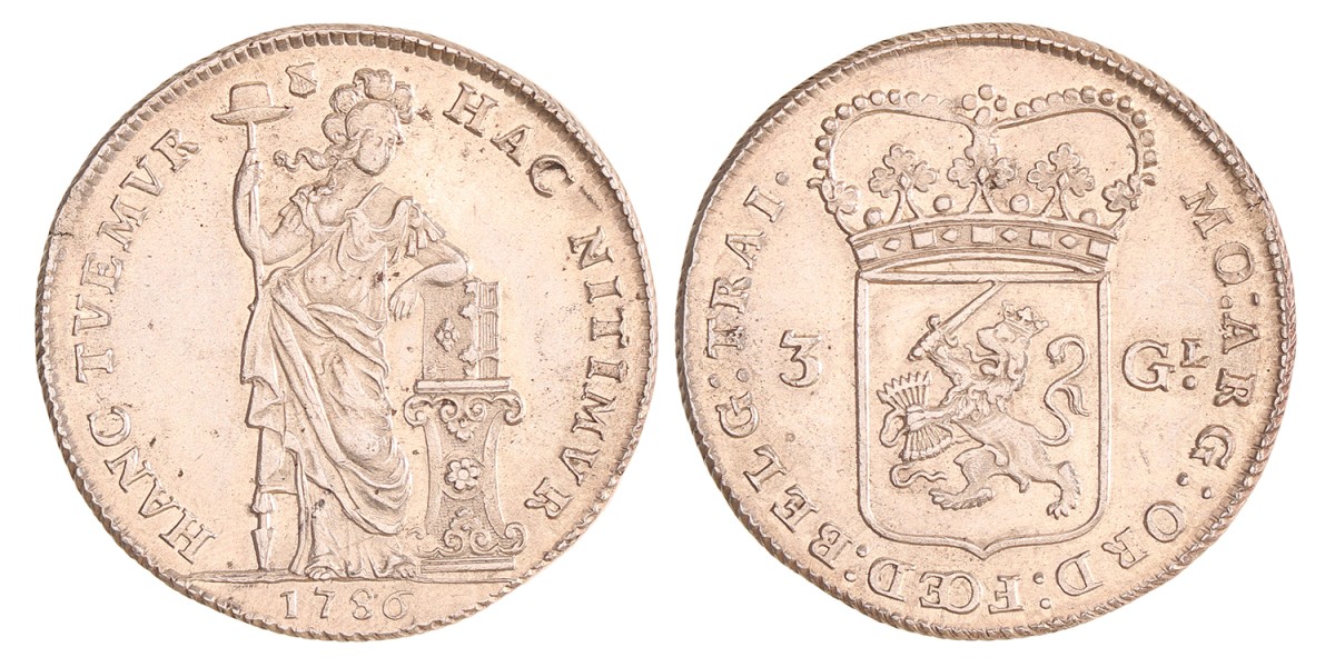 3 gulden - generaliteits. Utrecht. 1786. UNC details.