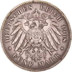 German states. Saxony-Weimar-Eisenbach. Wilhelm Ernst. 5 Mark. 1908 .