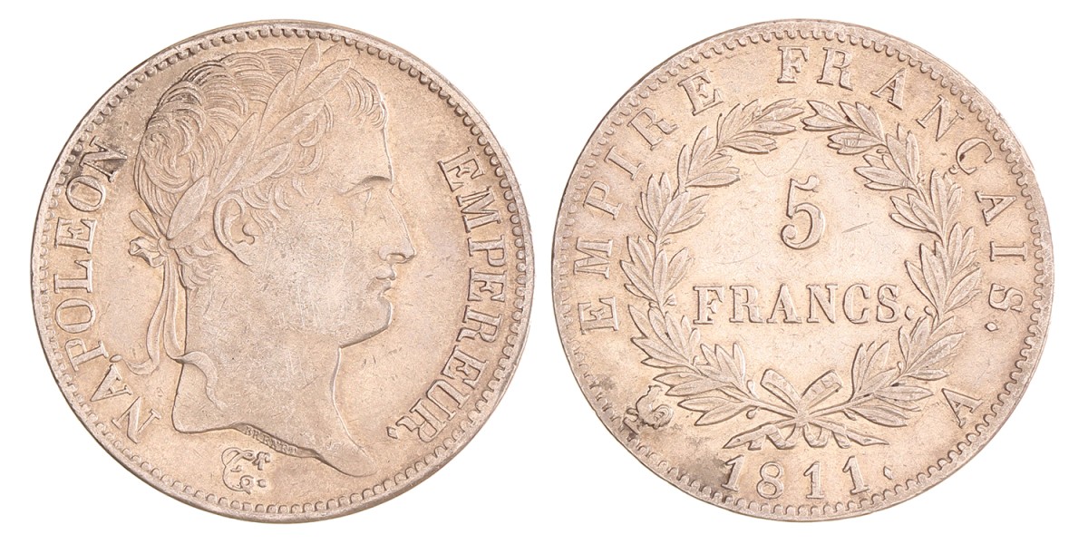 France. Napoleon. 5 Francs. 1811 A.