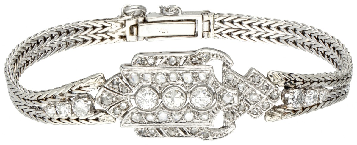 18 kt. Witgouden art deco armband bezet met ca. 0.42 ct. diamanten.