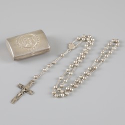 Rozenkransdoosje met rozenkrans, zilver.