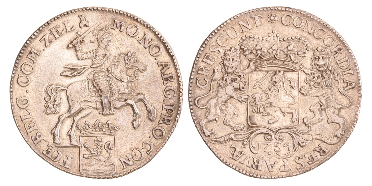 Dukaton of zilveren rijder. Zeeland. 1754/53(?). Zeer Fraai / Prachtig.