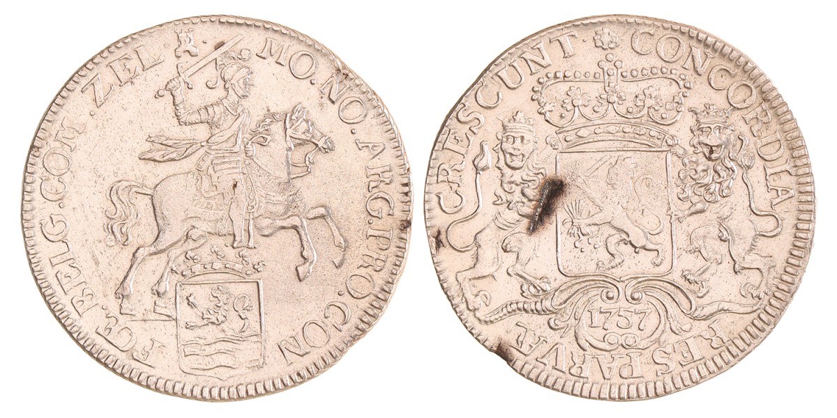 Dukaton of zilveren rijder. Zeeland. 1757. Zeer Fraai / Prachtig.