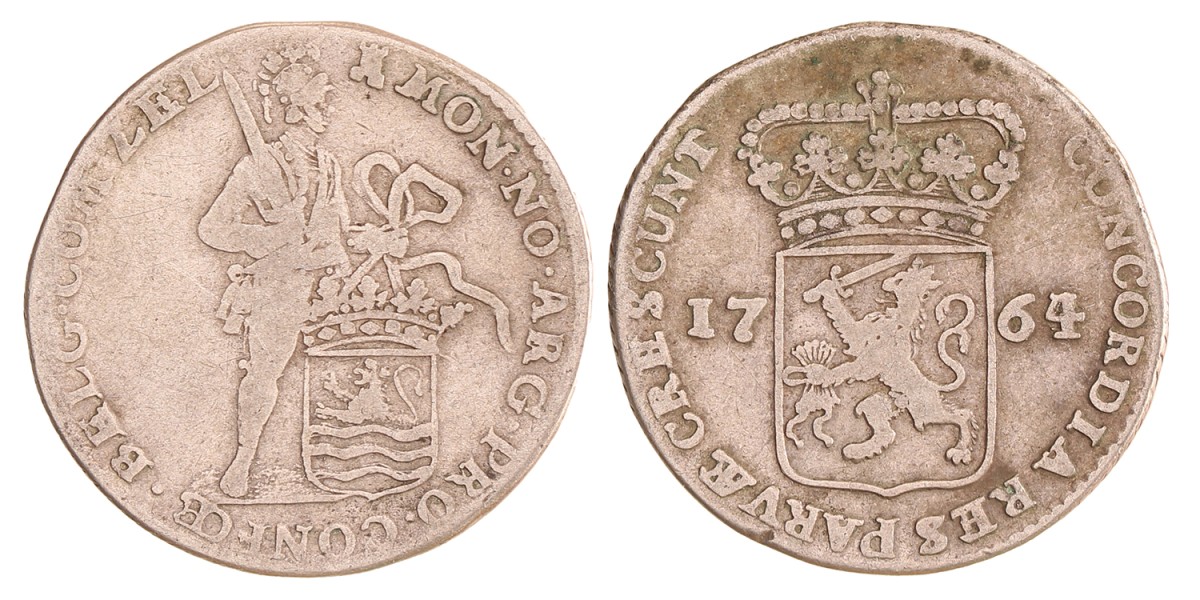 Halve zilveren dukaat. Zeeland. 1764/63. Fraai.