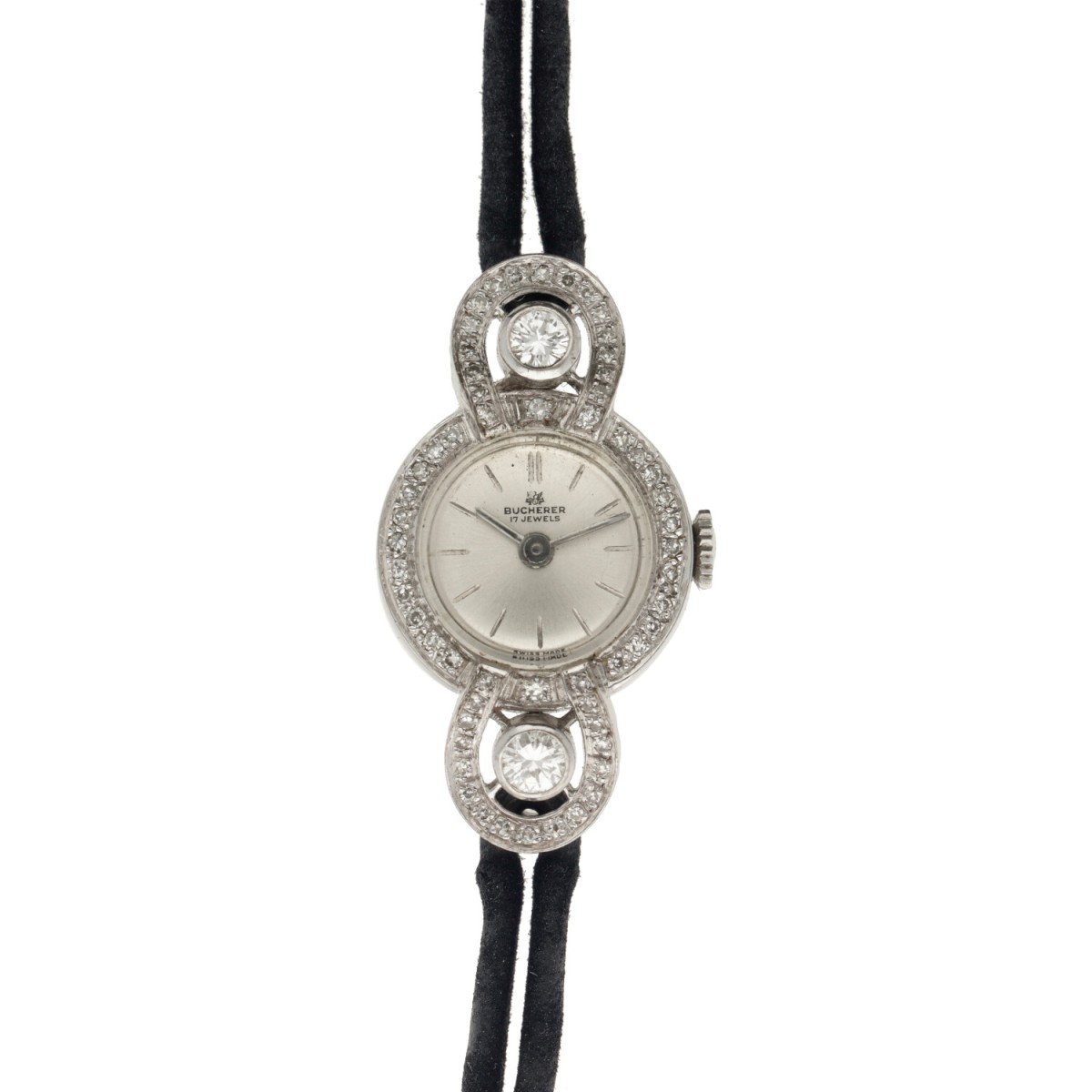 Bucherer witgoud en diamant - Dames polshorloge - circa. 1960.