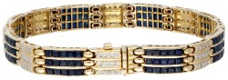 18 kt. Geelgouden vintage armband bezet met ca. 0.46 ct. diamant en ca. 9.60 ct. natuurlijke saffier.