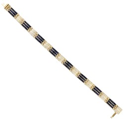 18 kt. Geelgouden vintage armband bezet met ca. 0.46 ct. diamant en ca. 9.60 ct. natuurlijke saffier.