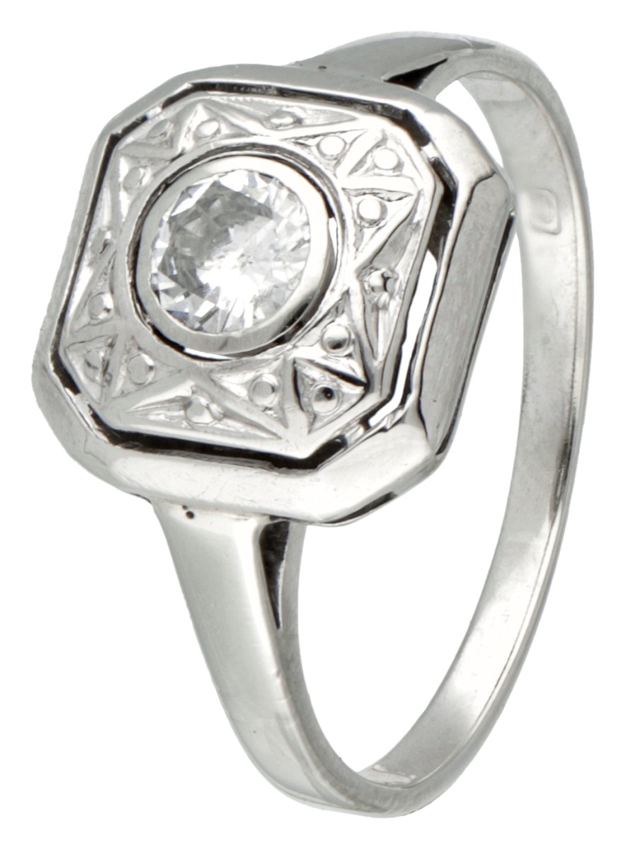 14 kt. Witgouden vintage ring bezet met ca. 0.17 ct. diamant.
