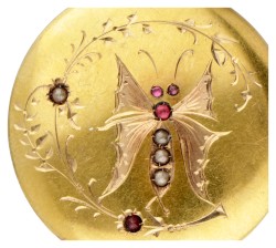 Antieke 18 kt. geelgouden hanger bezet met strass-stenen en zaadparels.