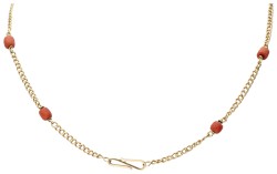 14 kt. Geelgouden vintage collier en hanger bezet met bloedkoralen.